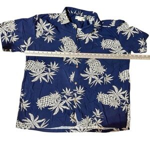 Two Palms Hawaii Casual Blue and White Button Down Shirt with Tropical Print